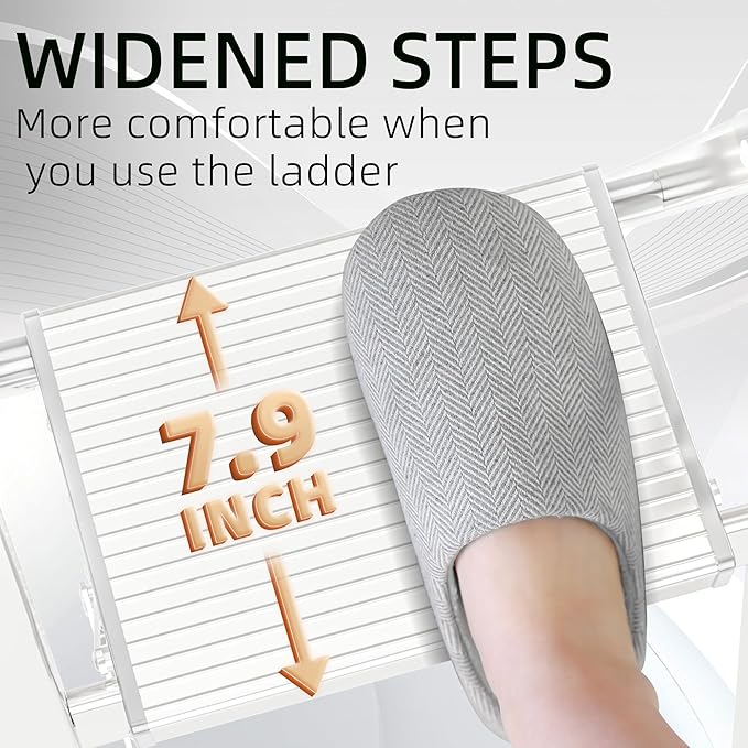 GameGem Step Ladder 6 Step Folding, Aluminum Ladders for High Ceilings, Tall Closet, Cabinet, 6 ft Lightweight Step Ladder with Anti-Slip Foot for Home Use, 330Lbs Load, White