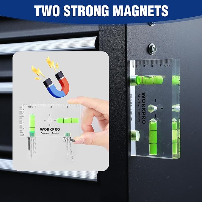 WORKPRO Small Level, 3-3/4 Inch Mini Level Tool, Magnetic Level with 2 Different Bubbles 90°/180°, Shatterproof Cross Check Bubble Level, Pocket Level for Picture Hanging Tool