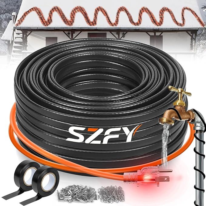 200FT Heat Tape for Water Pipes, -40°F Deicing Cable,Pipe Heating Cables for Roof,Gutter，Farm，Freeze Protetion Heat Trace Cable , Heated Water Hose,Plumbing Fixtures,120V 5W/FT