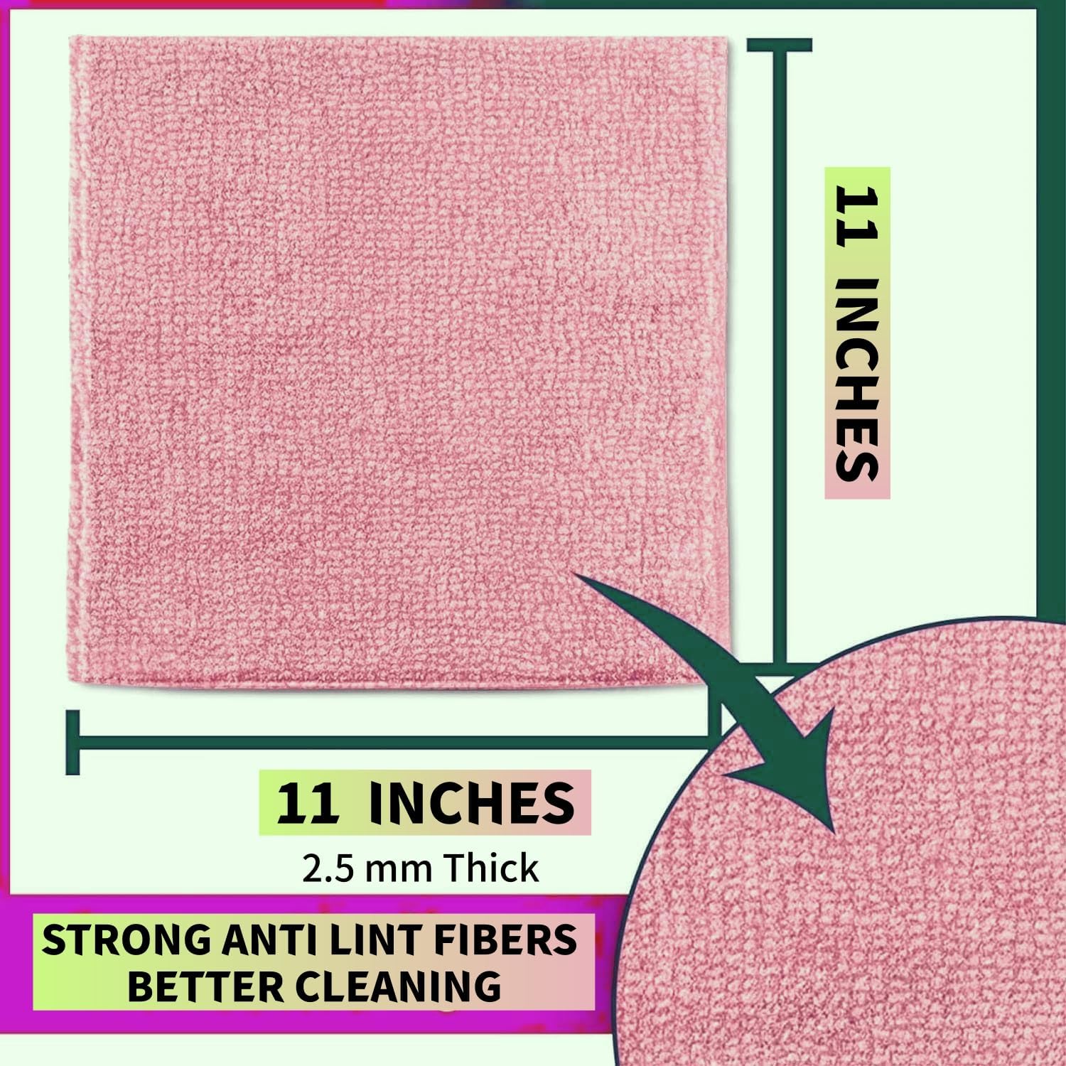 11x11 Inch Slim Microfiber Cleaning Cloths, 30-Pack - Flexible for Tight Spaces (Car Vents/Glass Edges), Lightweight & Scratch-Free, Washable for Kitchen/Bathroom/Car (Pink)
