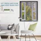 DIY Magnetic Window Screen Replacement Adjustable Mesh Screen 55"H*36"W with Magnets Fits Any Size White Frames with Grey Fiberglass Screen