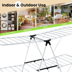 COSTWAY Clothes Drying Rack, Foldable 2-Level Laundry Drying Rack w/Height-Adjustable Wings, 33 Drying Rails & Sock Clips, Standing Large Drying Rack for Clothing, Indoor Outdoor Use