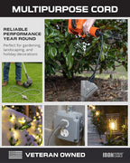 Iron Forge Cable 25 ft Gray Outdoor Extension Cord with Multiple Outlets, 16/3 SJTW 25 Foot Grey Outdoor & Indoor Extension Cord with 3 Outlets, 3 Prong, Weatherproof 13 Amp Heavy Duty Power Cable