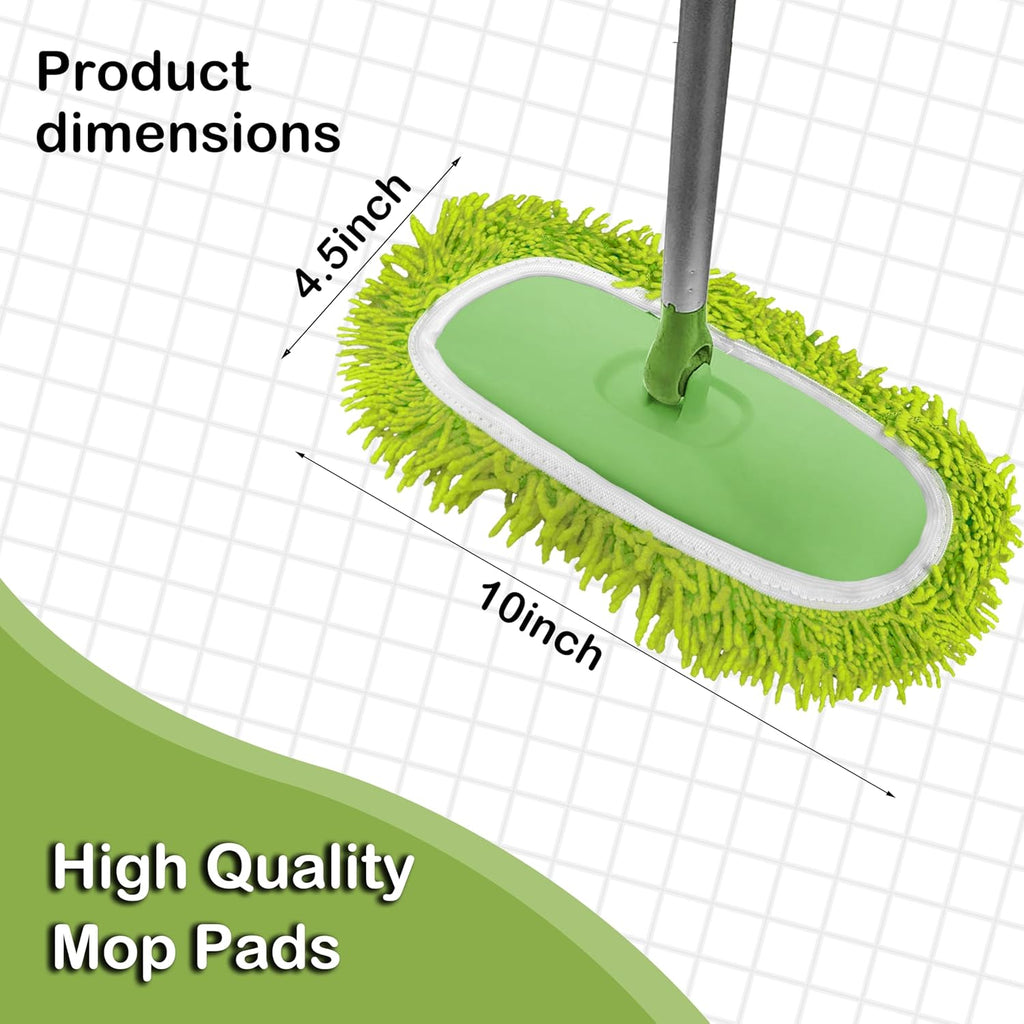 Reusable Microfiber Chenille Mop Pads Compatible with Swiffer Sweeper, Dry Sweeping Cloths & Wet Mopping Cloths, Refills for Hardwood Surface Floor Cleaning, 4 Pack (Green+Orange+Purple+Pink)