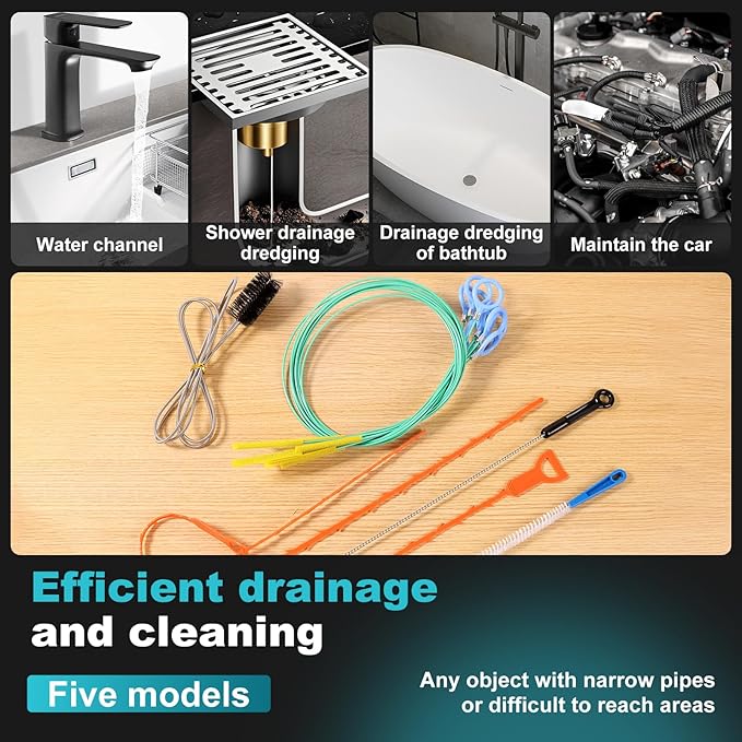 16 PackPipe Cleaner Brush Set Flexible Sink Drain Unclogging Tool Multi Functional Bathroom Kitchen Clog Remover Hair Removal Tool for Bathrooms Kitchens and Shower Rooms