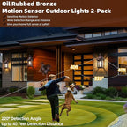 Motion Sensor Outdoor Lights Dusk to Dawn Bronze 2-Pack, 16 Inch Aluminum Anti-Rust Exterior Light Fixtures Large Front Door Porch Lights Brown Outdoor Sconces Wall Mounted House Lights