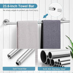 TQKAG Brushed Nickel Bathroom Hardware Set 6-Piece Bathroom Accessory Set 23.6 Inch Round Stainless Steel Towel Bar Set Wall Mounted
