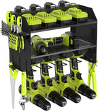 Heavy Duty Drill Holder & Power Tool Organizer Wall Mount, Metal Cordless Tool Organizer for Cordless Drill, Accessory Holder Rack (3L4D WITH CHARGING STATION (BLACK), With Charging Station)