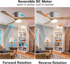 48in Quiet Ceiling Fans with Light ETL Listed Ceiling Fan Lights Living Room Bedroom ‎Remote Ceiling Lighs Fan Lighting 6 Gear Wind Speed Grey Ceiling Fan Light Wooden Fan Blades