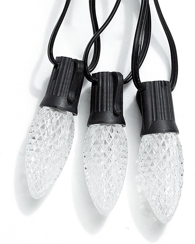 Meconard C9 Led Replacement Christmas Light Bulbs, C9 Shatterproof Led Bulbs for Christmas Indoor Outdoor String Lights, E17 Intermediate Base, Commercial Grade Holiday Bulbs, Cool White, 25Pack