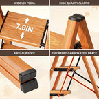 GameGem 3 Step Ladder, Folding Step Stool with Anti-Slip Wide Pedal, Aluminum Material Lightweight Yet Sturdy, 300 Lbs Load, Cute Modern Apperance for Indoor Household Spaces