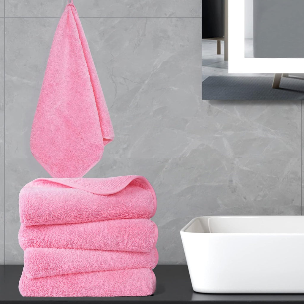 POLYTE Quick Dry Lint Free Microfiber Hand Towel, 16 x 30 in, Set of 4 (Pink)