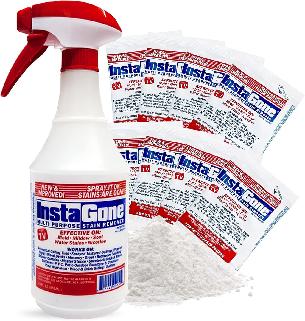 Stain Remover - 8 REFILL Pack + 24oz Spray Bottle - Just Add Water - Indoor/Outdoor Ceiling, Wall, Bathroom, Roof, PVC Fence, Patio Furniture & More