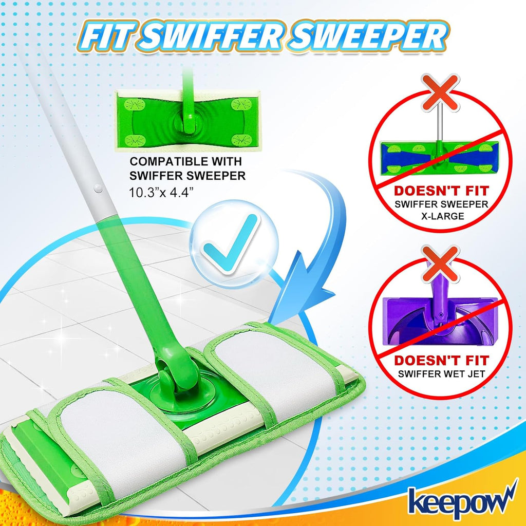 KEEPOW Reusable Mop Pads Compatible with Swiffer Sweeper Mop, Microfiber Dry Sweeping Cloths Washable Wet Mopping Cloth Refills for Hardwood Floor Cleaning, 3 Pack (Mop is Not Included)