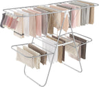 SONGMICS Clothes Drying Rack, Foldable 2-Level Laundry Drying Rack, Free-Standing Laundry Airer, with Height-Adjustable Wings, 33 Drying Rails, Sock Clips, Silver and White ULLR053W01V1