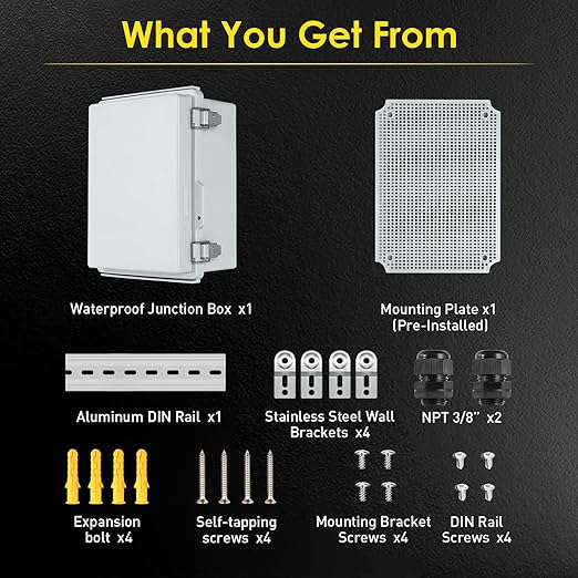 Waterproof Electrical Junction Box, IP67 Plastic Weatherproof Electrical Enclosure with Aluminum DIN Rail, Mounting Plate, Wall Brackets for DIY Project WiFi(13.8''×9.8''×5.9")