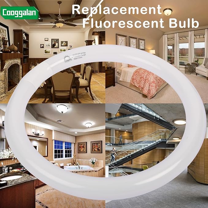 FC12T9/DX 32W 12 inch T9 Circular Light Bulb Daylight, Round Fluorescent Circline Bulbs FC12 T9 32 Watts Kitchen and Bath, G10q 4 Pin Prong, 6500K, 2 Pack