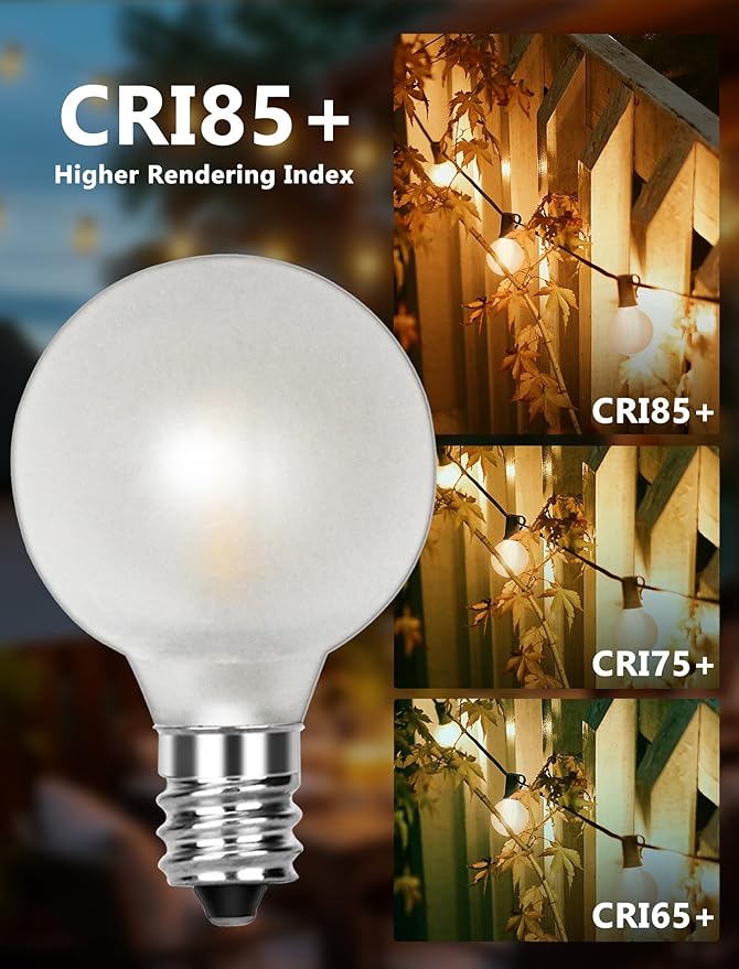 G40 LED Frosted Light Bulbs Replacement, 0.6W Shatterproof Globe Led String Light Bulbs, Replacement Bulbs for Indoor Outdoor String Lights, 25Pack, Warm White