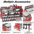 Large Power Tool Organizer Wall Mount, 52" Heavy Duty 4 Tier Garage Storage Shelf with 12 Drill Holder, Power Tool Storage Organizer Loads 480lbs for Garage Organization Warehouse Workshop