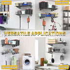 Ultrawall Garage Wall Shelves, 2 x 4 ft Wall Mounted Storage Shelves, Heavy Duty Wall Shelving with Hooks, Holds Up to 220 Lbs, 2Pack, Black