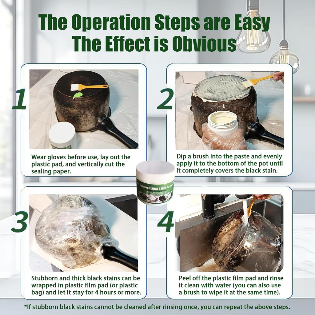 Truey Pot Bottom Black Stain Cleaner Set, 400g, Pot and Pan Bottom Cleaning Paste, Powerful Kitchenware Cleaner, Cooktop Pot Cleaner Effortless for Burned Cookware, Multi-purpose Oil Stain Remover