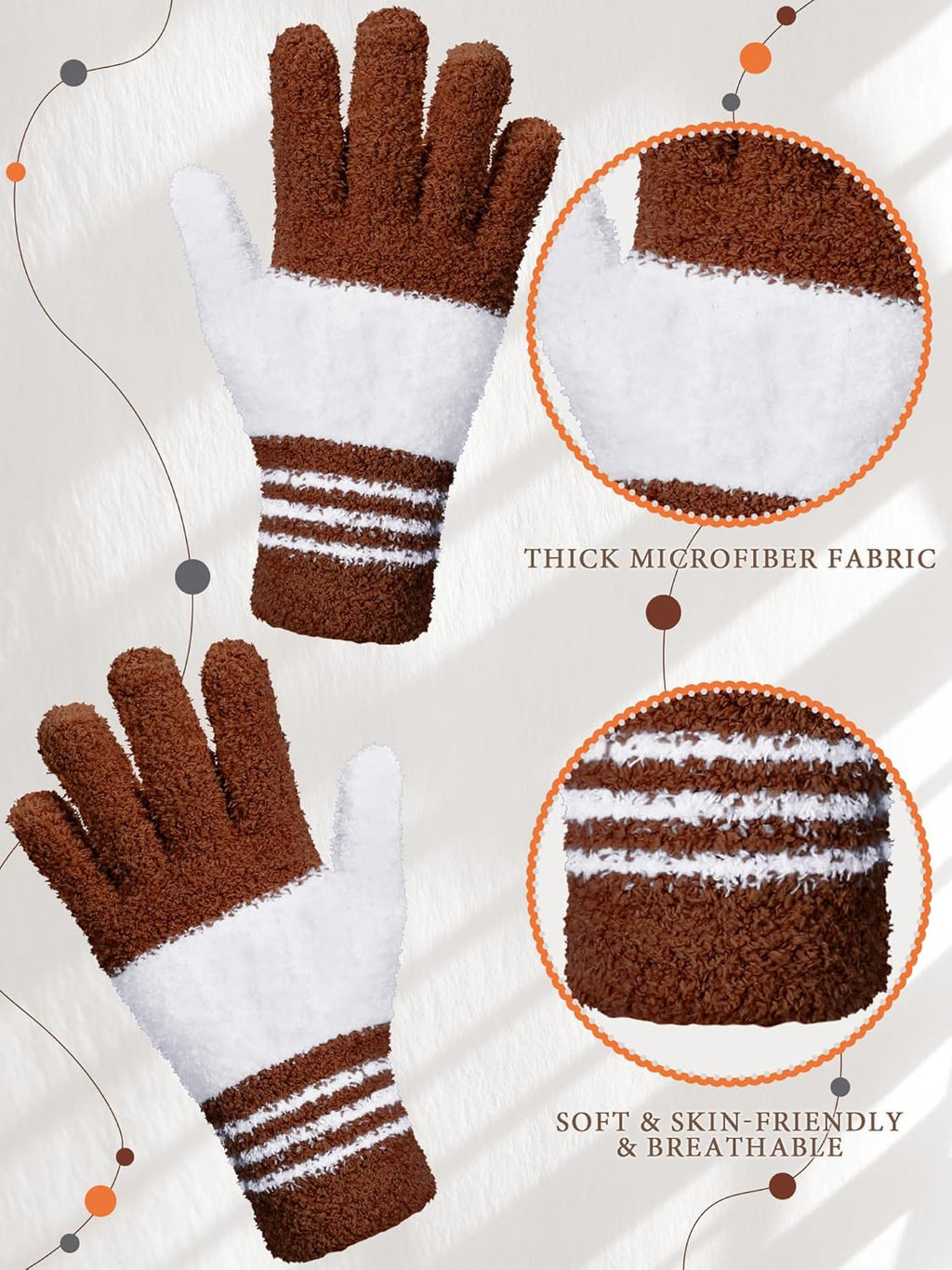 Patelai 3 Pairs Microfiber Plant Dusting Gloves Leaf Cleaning Gloves for Indoor Plants, Blinds, Furniture, House (Large,Gray, Orange, Brown)