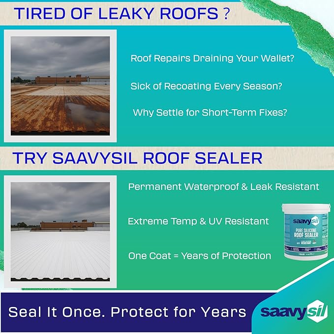 Pure Silicone Roof Coating & Leak Repair, No Primer Needed, One Coat, Self-Leveling, 1-Hour Rain Ready, Waterproof & UV Resistant for RV, Metal, Concrete & Flat Roofs -1 Gallon White