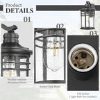 Darkaway Large Outdoor Porch Lights Wall Mount, 15inch Outdoor Light Fixtures Sconces Wall Lighting with Seeded Glass Exterior Lights for Patio Yard House Hallway Doorway Garage(Large, Black)