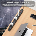 JUNNUJ 20 Amp Power Strip Surge Protector 4800J, Heavy Duty 8 Outlet Metal Multi Angle Mount, 20A Garage Power Strip Shop 6-20R T-Slot, 5-15P Plug 12 Gauge Extension Cord 15ft for Appliance