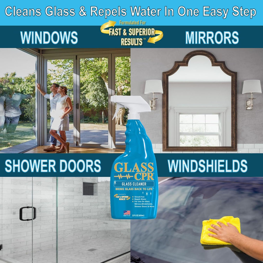 Glass CPR 2-in-1 Glass Cleaner & Water Repellent (22oz) | Deep Cleaning for Glass, Mirrors, Windows, Windshields, Shower Doors