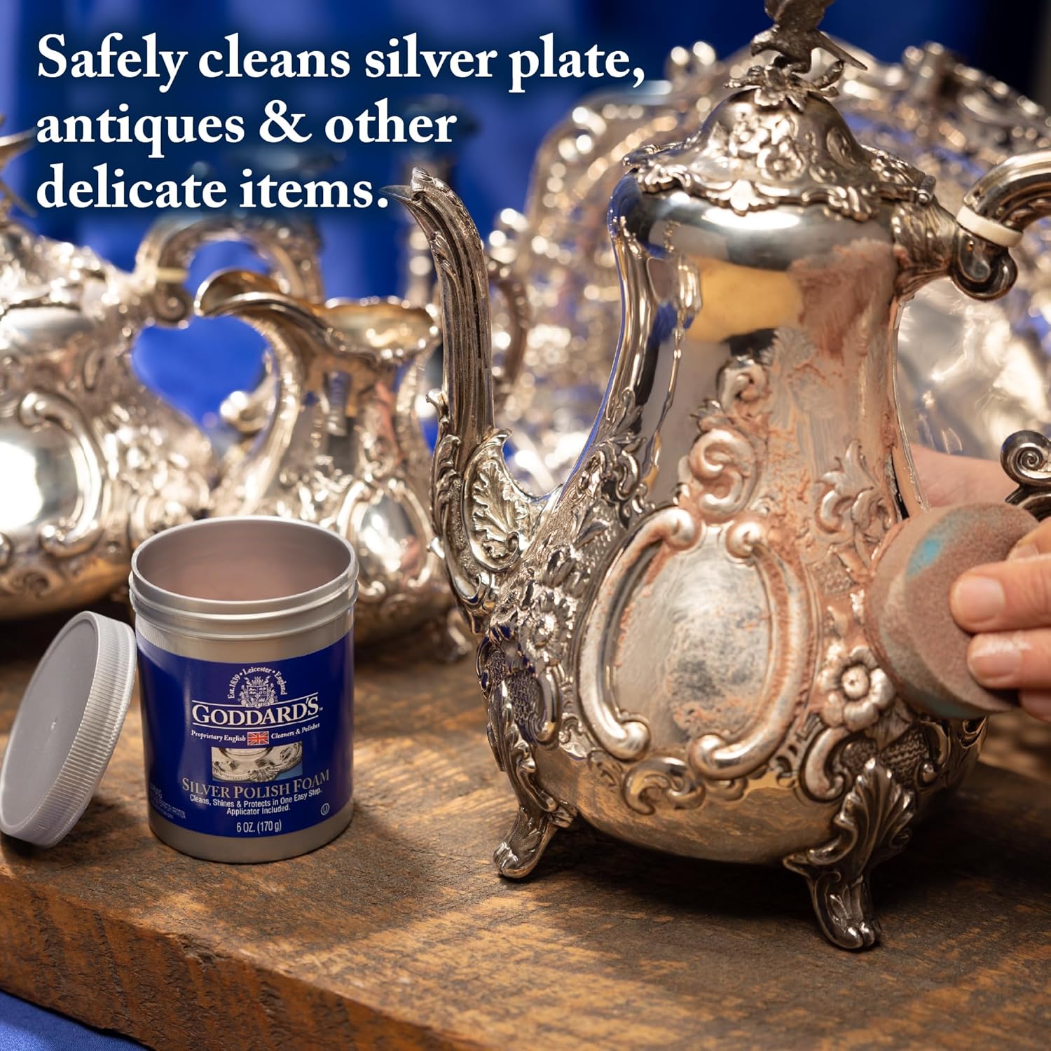 Goddard’s Silver Polish Foam, Silver Jewelry Cleaner for Antiques, Accessories, Ornaments, Silver Cleaner, Silverware Protection, Tarnish Remover for Sterling Silver Jewelry, Sponge Applicator, 6 oz