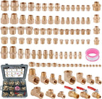 105PCS Brass Pipe Fittings Assortment Kit NPT Adapter,Reducer Bushing, Hex Nipple, Reducing Hex Coupling,90 Degree Street Elbow,Street Tee,Ball Valve,Hex Head Plugs,Socket Plug Fittings Kits