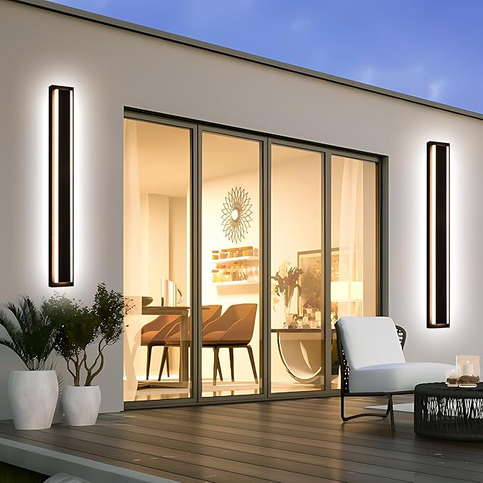 MELUCEE Modern 40" Linear Led Exterior Wall Light 30W 5 Color Dimmable Wall Sconces Set of 2, IP65 Waterproof Long Outdoor Garage Lights Black Patio Light Fixture Outside Lights for house, 3000K-6000K