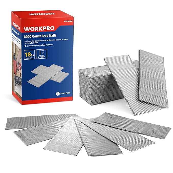 WORKPRO 2-Inch 18 Gauge Brad Nails, 6000 Count Universal Brad Nails for Pneumatic, Electric Brad Nailer