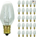 Sunlite 01280 7C7 Incandescent Bulb, 7 Watt, Candelabra E12 Base, C7 Small Night Light, Colored Bulb, Clear, 25 Count