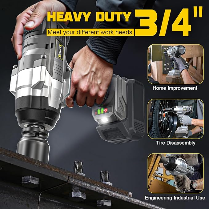 3/4" Cordless Impact Wrench Compatible with Dewalt 20V Battery: 1850FT-LBS(2500N.m) High Torque Impact Driver, Auto-Stop Reverse, 4-Speed Heavy Duty Impact for Car/Truck/Mower(Bare Tool)