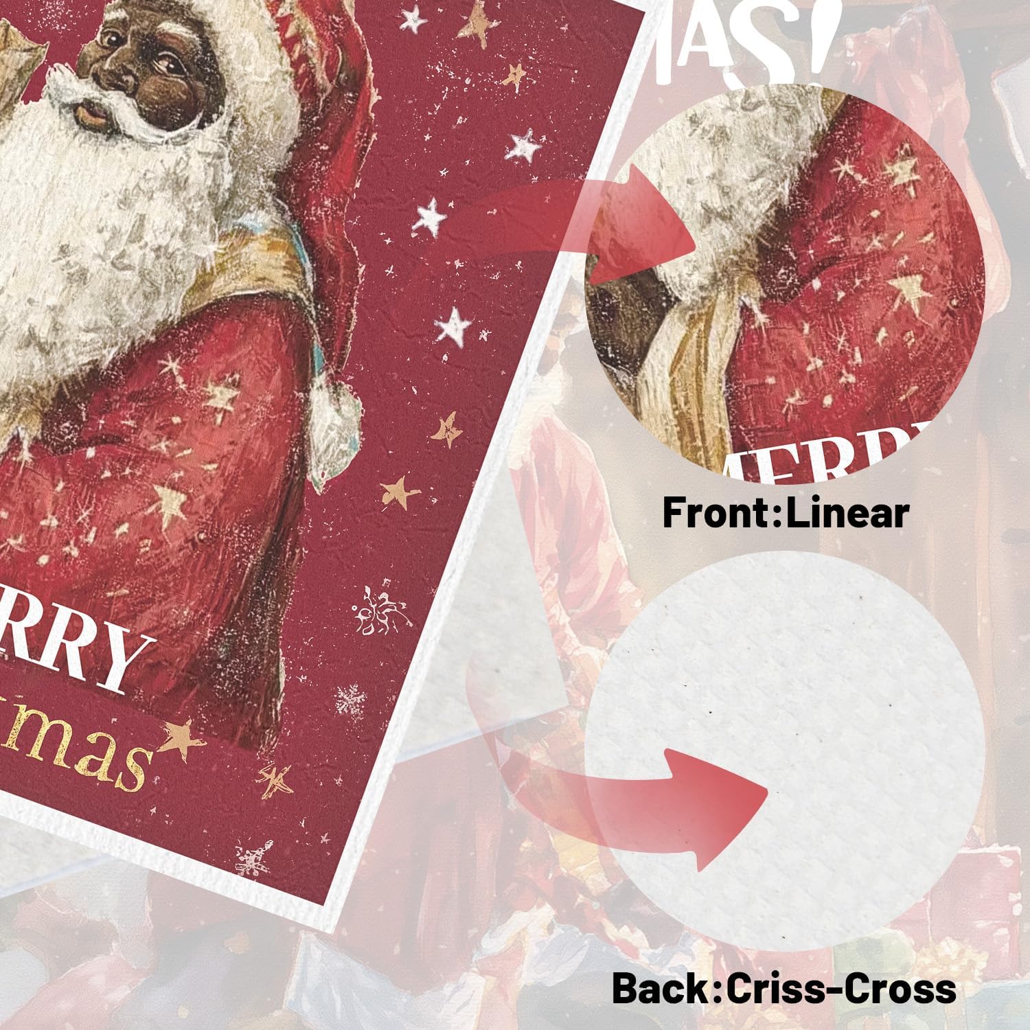 Christmas Swedish Dishcloths for Kitchen, 6PCS Black Girl and Santa Swedish Dish Cloths Gift Set, Reusable Washable Absorbent Dish Towel for Xmas Home Cleaning(7.8 X 7 Inches)