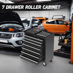 7 Drawers Rolling Tool Cart on Wheels, Multifunctional Metal Tool Storage Cabinet, Lock Tool Trolley Organizer Drawers Tool Box Tool Chest for Garage, Warehouse, Workshop, Repair Shop (BLACK)