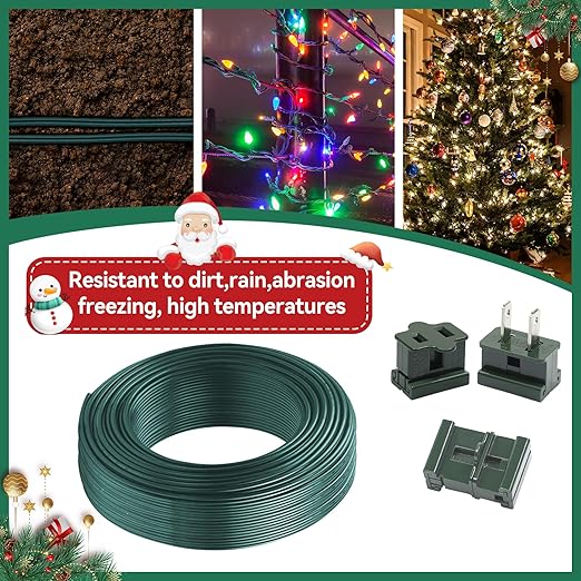 18 Gauge SPT-1 Wire Green 100FT 6PCS Specialized Vampire Plug Landscape Lighting Wire, can be Used as a Cord for Indoor Low Voltage Devices and Outdoor String Light Power Cord Extension