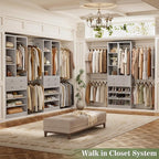 Closet System, Up to 134"/11.2 FT Closet Organizer with 4 Wooden Drawers and Shelves, Walk-in Closet System with 6 Hanging Rods, Built-in Closet Can Fit 96"/8FT, 120"/10FT, Morandi Grey