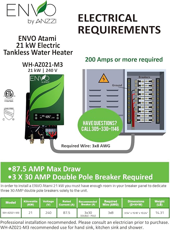 ANZZI Envo ANZZI Electric Tankless Water Heater 21 kW at 240 Volts, Enough to Install Anywhere - For kitchen faucet, bathroom faucet and shower (WH-AZ021-M3)