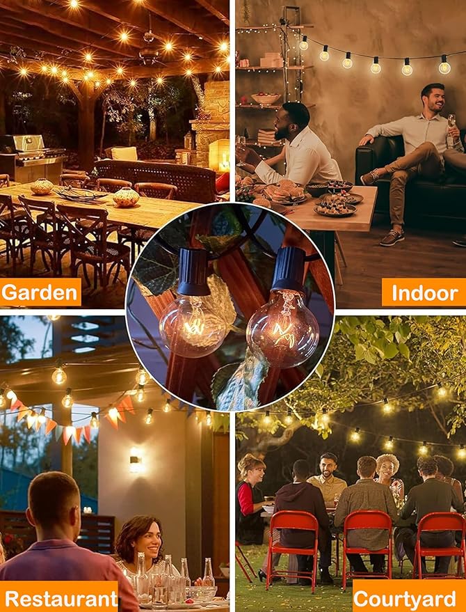 Abeja G40 Replacement Light Bulbs,Clear Globe Bulb fits E12 C7 Candelabra Screw Base Sockets, 1.5 Inch 5 watt Clear Glass Incandescent Bulbs for Indoor Outdoor Patio Decor, Warm White-50 Pack