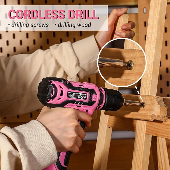Pink Tool Set: Tool kit with 12V Cordless Drill Set for Women Home Hand Repair Tools Sets Drills Case