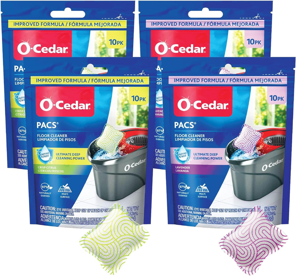 O-Cedar Floor Cleaning 40ct Pacs with Citrus Scent 10ct (2-Packs) and Lavender Scent 10ct (2-Packs)