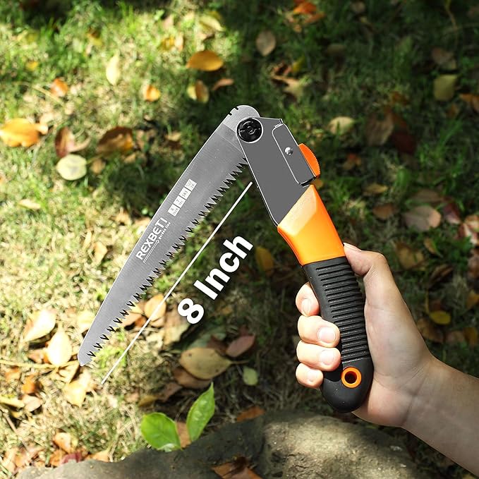 REXBETI Folding Saw - 8 Inch Blade for Wood & Dry Wood Pruning, Compact Design, SK-5 Steel