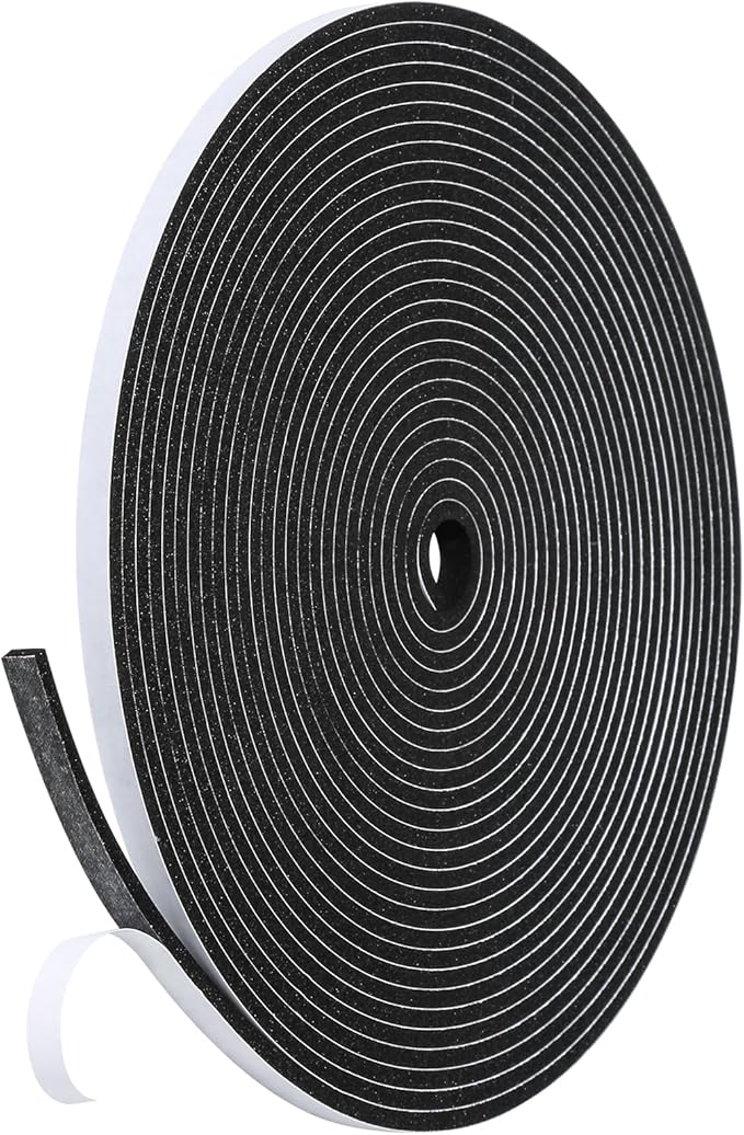 Weather Stripping Door Seal Strip- 1/4 Inch X 1/8 Inch X 26Feet, Strong Adhesive, Lightproof, Soundproof, Weatherproof Foam Tape Insulation for Sliding Door, Front Door Frame, Windows- Black