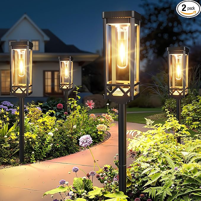 KOOPER Taller Solar Pathway Lights Outdoor, 2 Pack Upgraded Brighter Solar Garden Lights Solar Powered, Up To 15 Hours Outdoor Solar Lights for Yard Landscape Lighting Path Walkway Driveway Sidewalk
