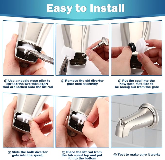 Enhon 2 Set Tub Spout Diverter Repair Kit, Includes 2 x Diverter Valve Stems, 2 x Cup Seals and 2 x Gates, Bathroom Shower Bathtub Leaky Faucet Repair Replacement Parts(Brushed Nickel,Classic)