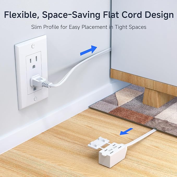 [UL Listed] Cable Matters 2-Pack 16 AWG 2 Prong Short Extension Cord 3 ft, 13A 3-Outlet Extension Cords with Tamper Guard, 13 Amp, 1625 Watts, White