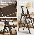 HillhutApex 4 Step Foldable Aluminum Step Ladder with Handgrip, Anti-Slip Pedal, 330lbs Capacity, Lightweight & Portable for Home, Kitchen, Office, Garage (Walnut)